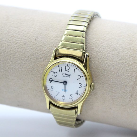 Vintage Timex Quartz Watch Women's Gold Tone White Dial Expandable Band 90's - Picture 2 of 5
